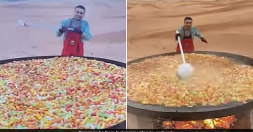 Turkish chef makes fryums on huge skillet in desert 98 million views for video